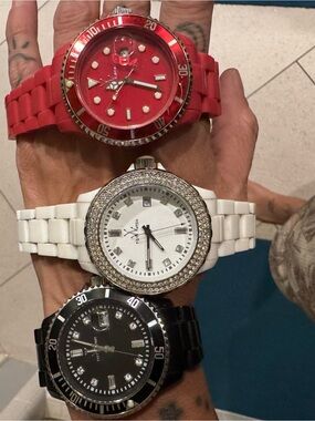 ToyWatch Trio: Red, White and Black Ceramic-Style Bracelet Watches